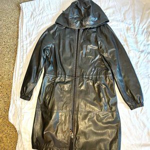 Black Leather Coat with hood